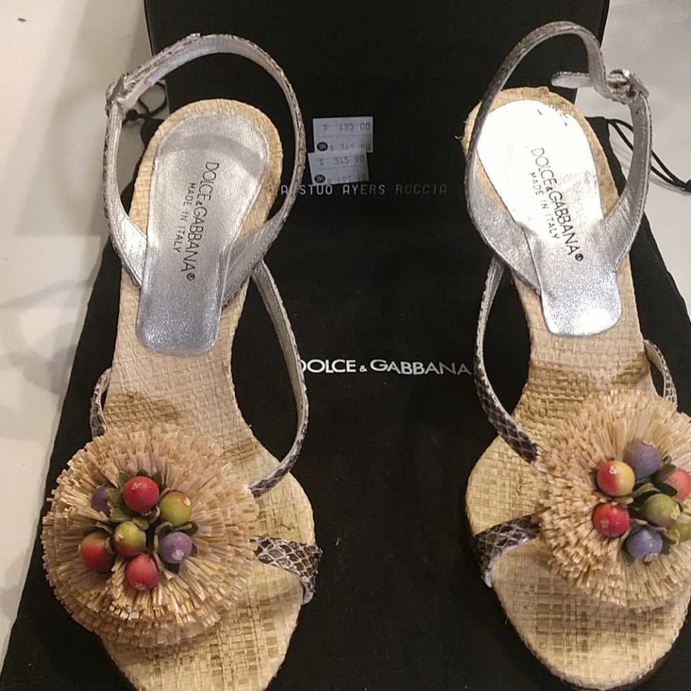 Dolce and Gabana Snake Skin and Rafia Sandals